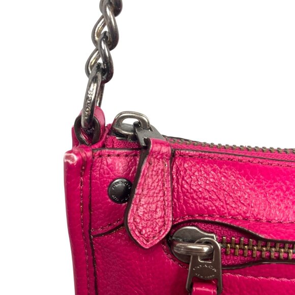 Coach 2015 Mickie Fuchsia Pink Leather Crossbody Gunmetal Chain Strap Bag 52646 - Picture 9 of 14